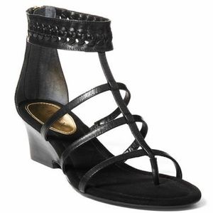 Ralph Lauren Size 9.5 B Meira burnished gladiator Black Braided Leather Sandals
